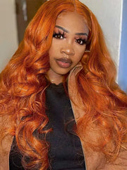 #350 Ginger Orange Colored Body Wave Wig 4x4 13x4 Virgin Human Hair Wig