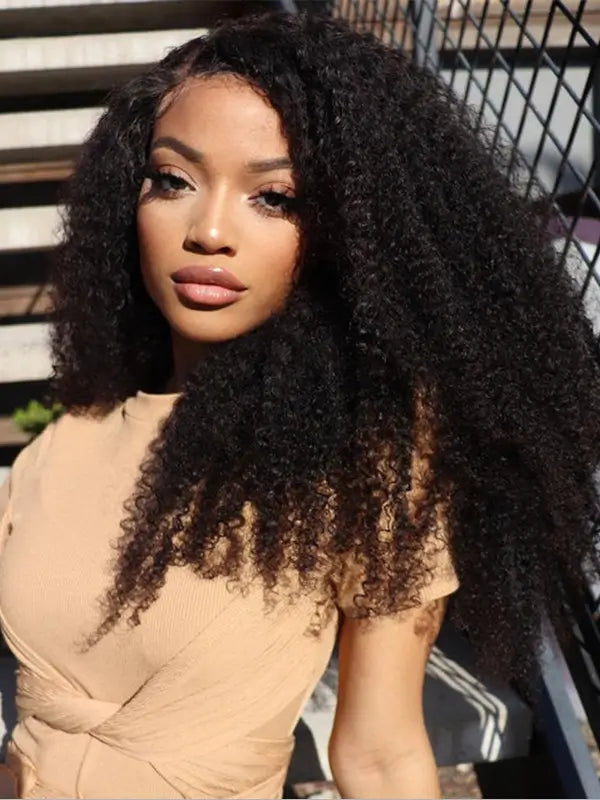 4C Curly Edges Kinky Curly 5x5 13x4 Lace Front Wig with Kinky Baby Hairline